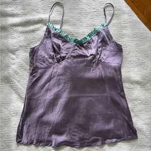100% Silk Lavender Cami with Mint Trim